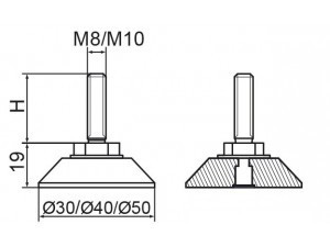 Állítható láb Ø 30mm méretű talppal, M10x40-es szárral. Kiszerelés: 100 db