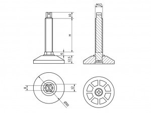 Állítható láb felső állítással Ø 50mm méretű talppal, M12x53-as szárral. Kiszerelés: 100 db