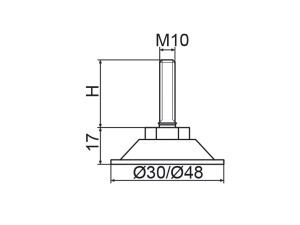 Horganyzott acél állítható láb Ø 48mm méretű talppal, M10x50-es szárral. Kiszerelés: 100 db