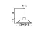 Horganyzott acél állítható láb Ø 30mm méretű talppal, M10x60-as szárral. Kiszerelés: 100 db