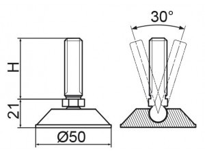 Állítható csuklós láb Ø 40mm méretű talppal, M12x60-as szárral. Kiszerelés: 100 db